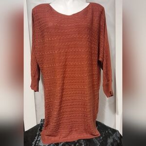 Market & Spruce - Reviera Burnt Orange Cable Knit Dolman 3/4 Sleeve Sweater, XL
